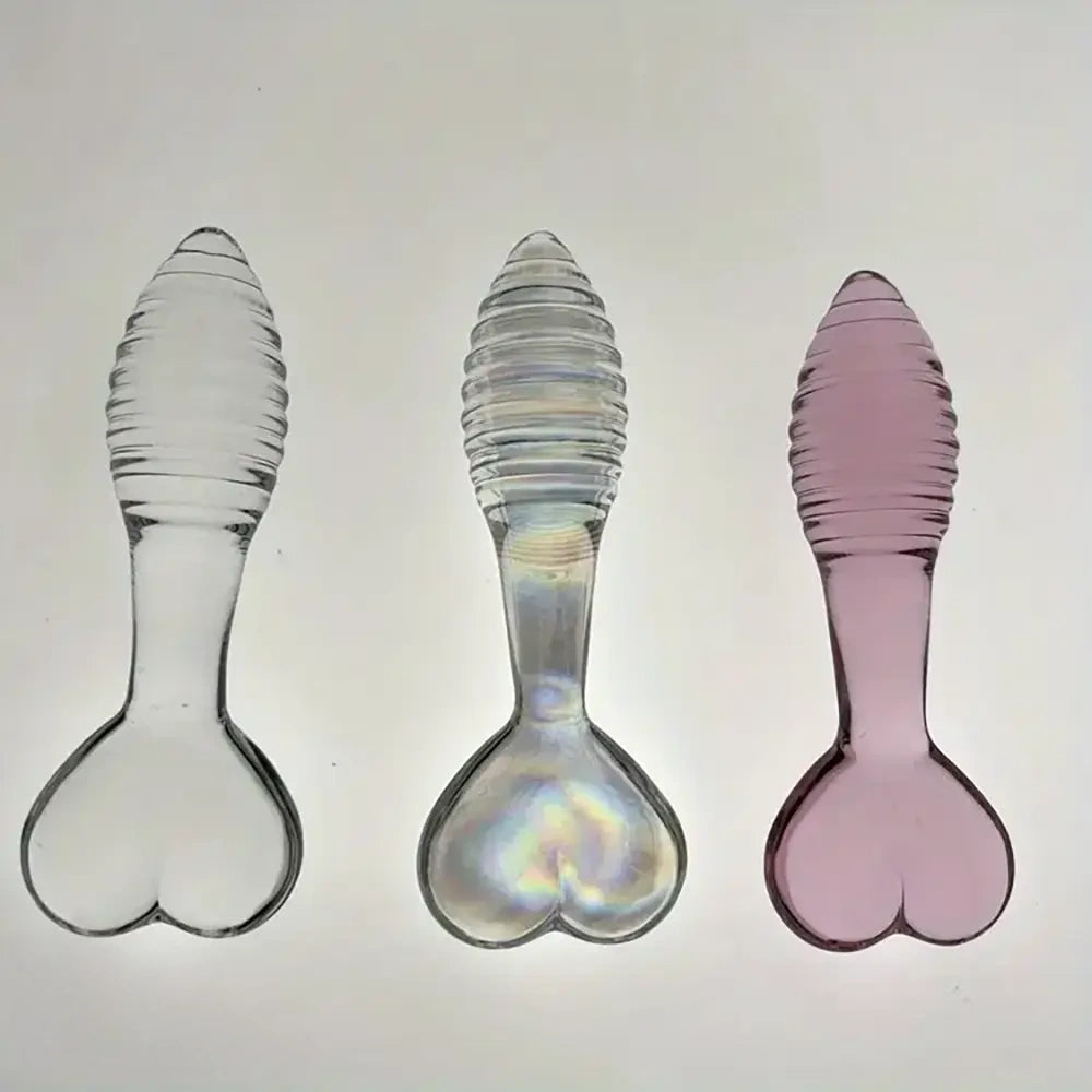 5.11in Glass Spiral Sharp Head Dildo With Heart Base Love Sex Toy