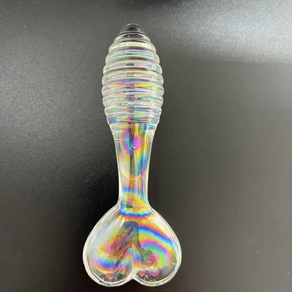 5.11in Glass Spiral Sharp Head Dildo With Heart Base Love Sex Toy