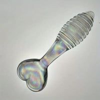 5.11in Glass Spiral Sharp Head Dildo With Heart Base Love Sex Toy