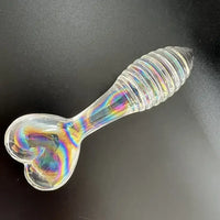 5.11in Glass Spiral Sharp Head Dildo With Heart Base Love Sex Toy