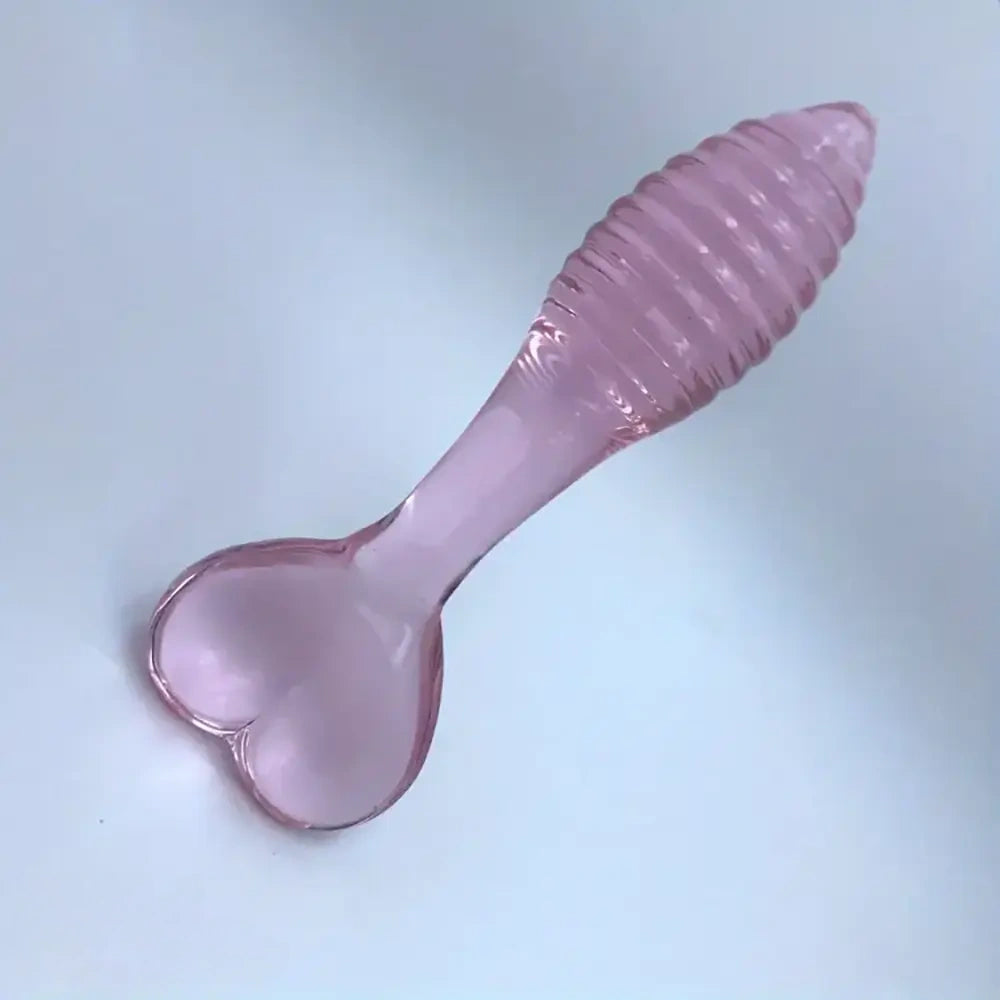 5.11in Glass Spiral Sharp Head Dildo With Heart Base Love Sex Toy