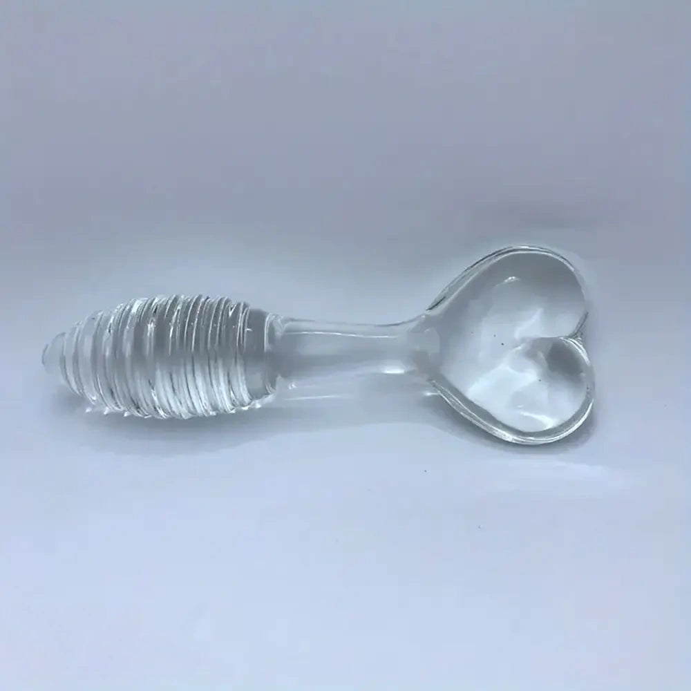 5.11in Glass Spiral Sharp Head Dildo With Heart Base Love Sex Toy