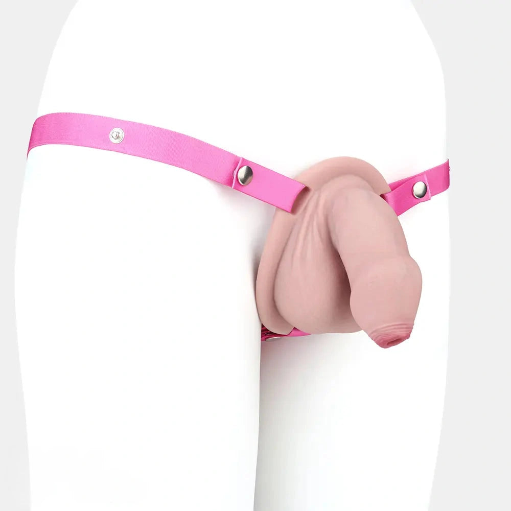 5.11in Real Hollow Chastity Cage Dildo Uncut Glans Female Masturbator