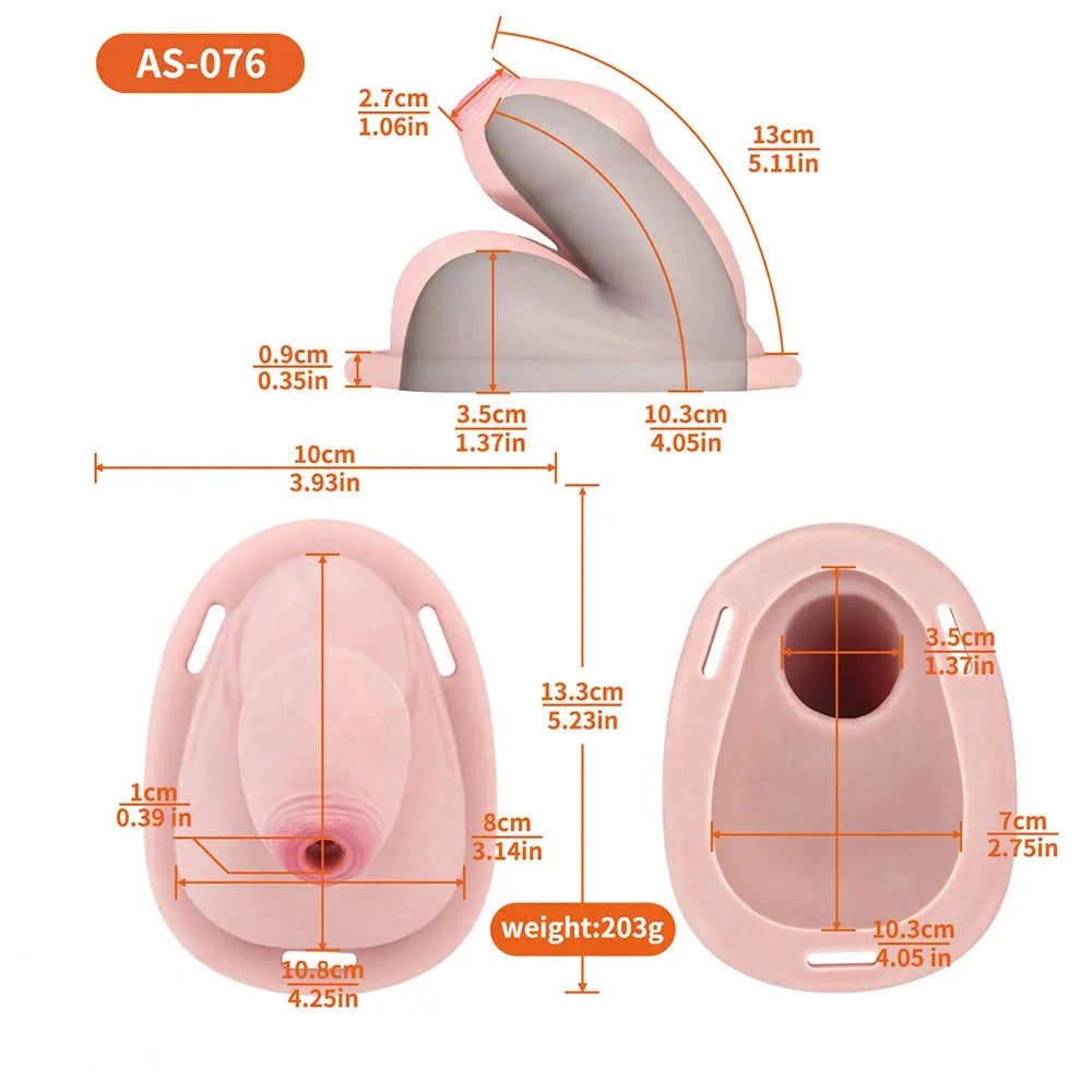 5.11in Real Hollow Chastity Cage Dildo Uncut Glans Female Masturbator