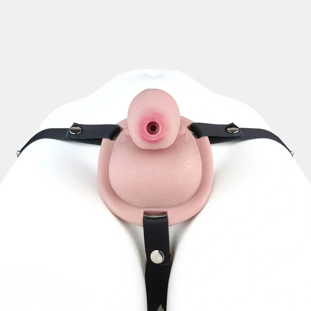 5.11in Real Hollow Chastity Cage Dildo Uncut Glans Female Masturbator
