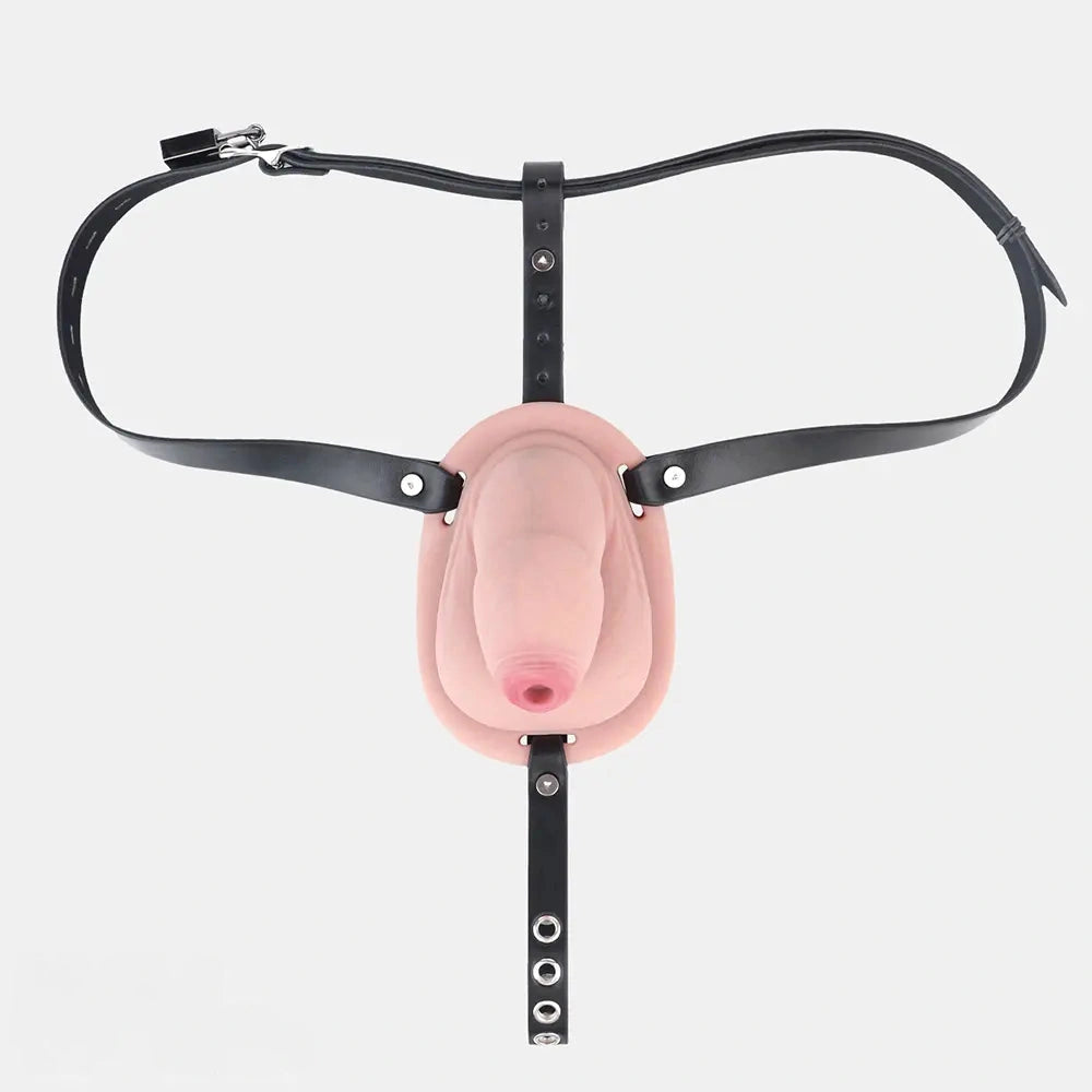 5.11in Real Hollow Chastity Cage Dildo Uncut Glans Female Masturbator