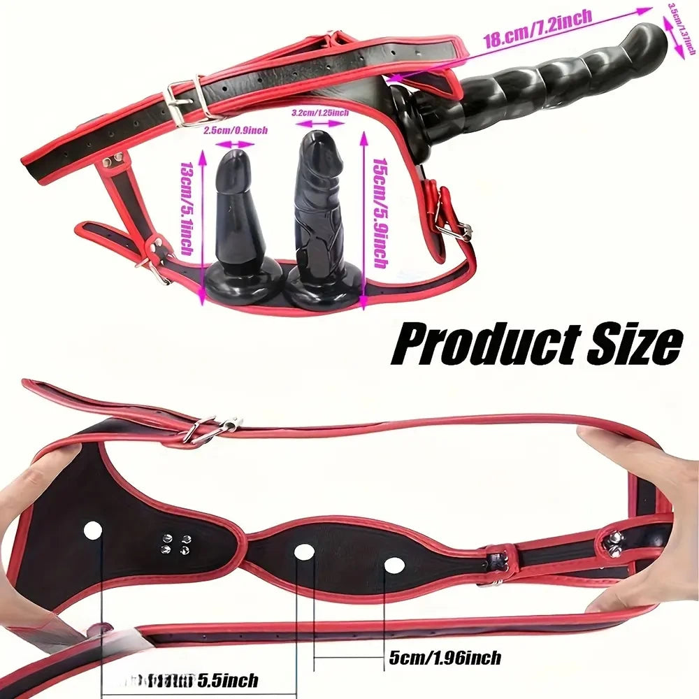 5.12in 5.91in 7.28in Three Heads Female Wear Intimate Strap on Dildo Panty