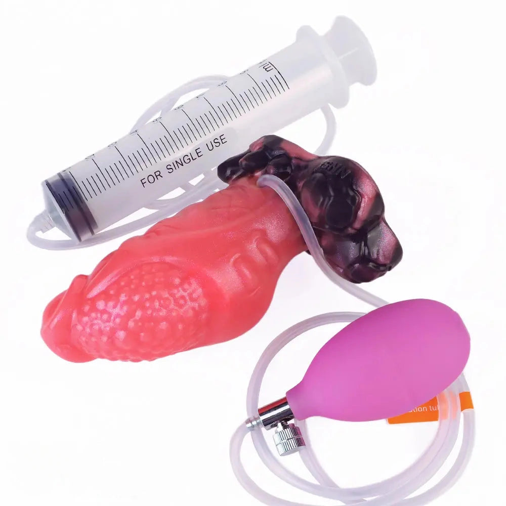5.12in Fantasy Spiked Silicone Soft Inflatable Spraying Water Dildo For Anus