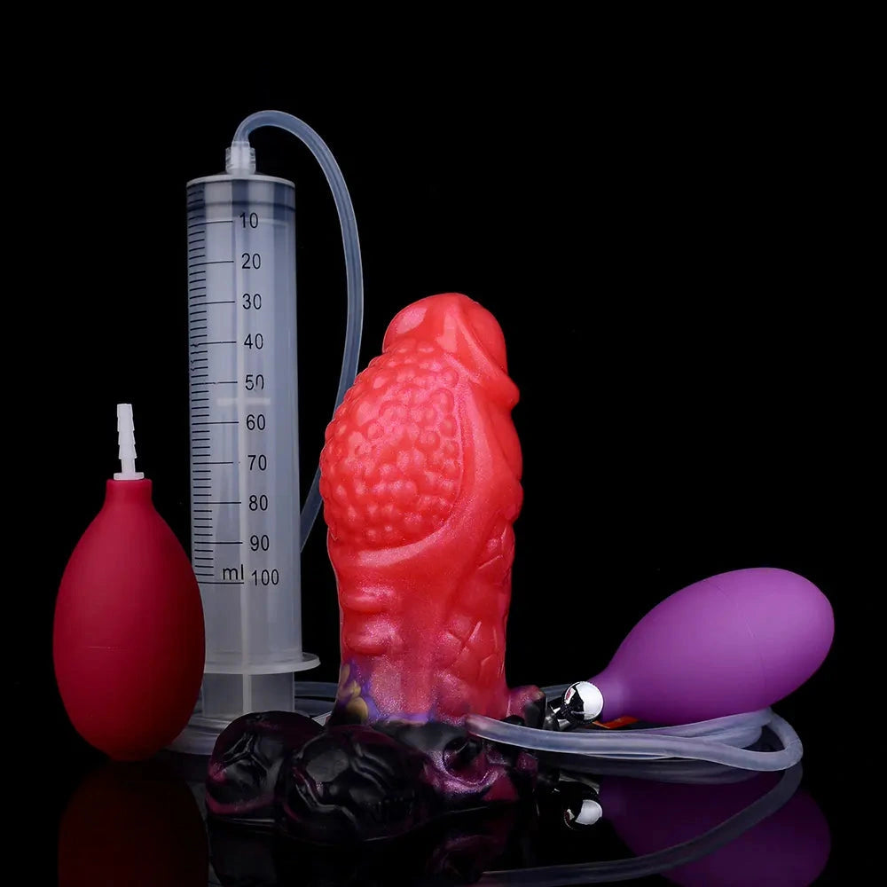 5.12in Fantasy Spiked Silicone Soft Inflatable Spraying Water Dildo For Anus