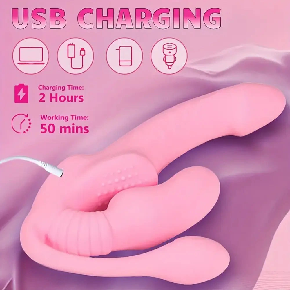 5.12in Triple Ended Silicone Strapless Double Vibrating Massager Dildo