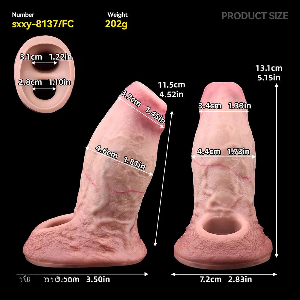 5.15in Liquid Silicone Strap on Penis Extender Cock Sleeve Dildo For Anus