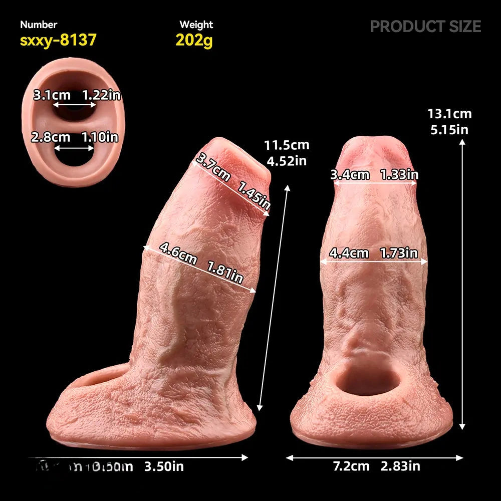 5.15in Liquid Silicone Strap on Penis Extender Cock Sleeve Dildo For Anus