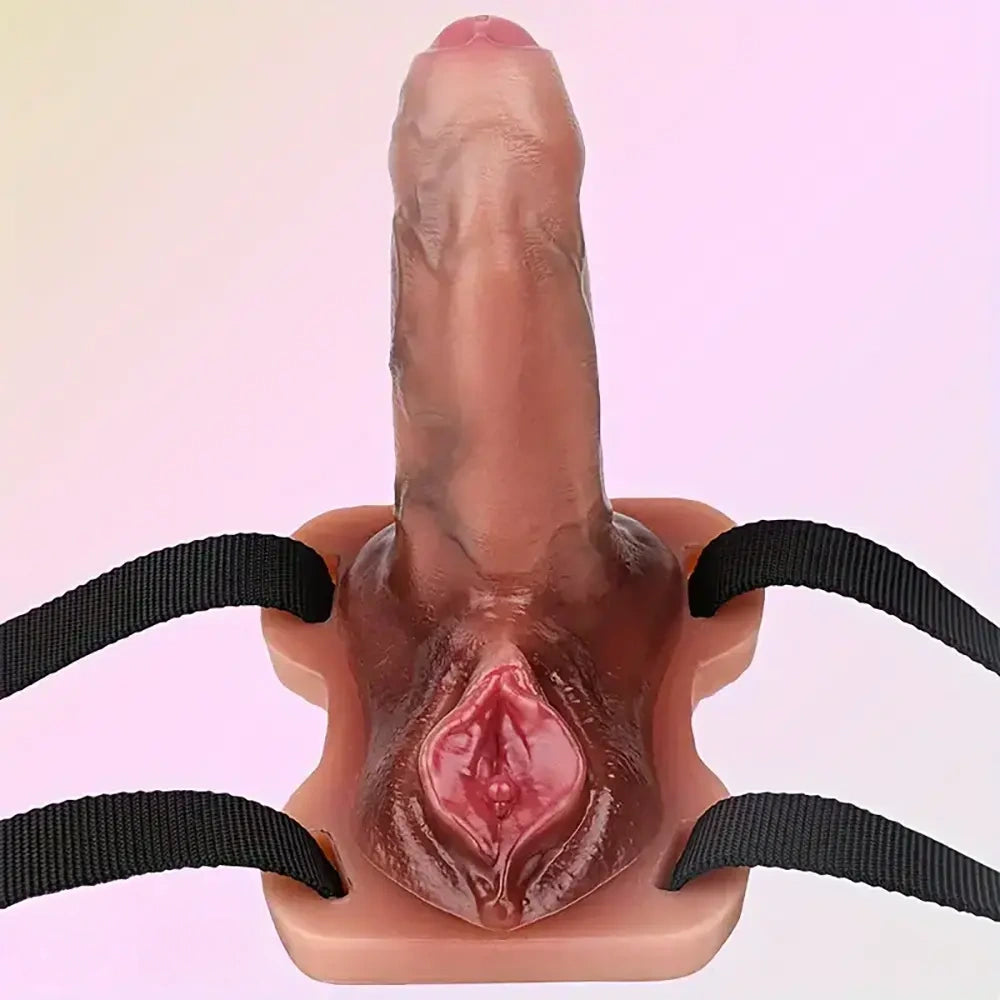 5.23in Realistic Uncut Foreskin Grinder Silicone Dildo With Webbing Straps