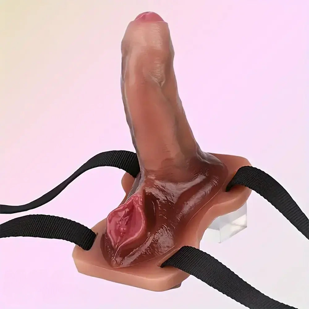 5.23in Realistic Uncut Foreskin Grinder Silicone Dildo With Webbing Straps