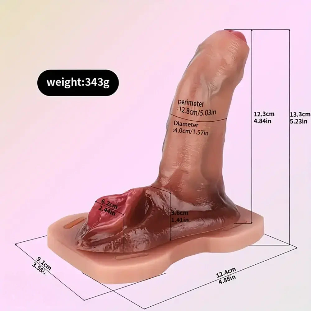 5.23in Realistic Uncut Foreskin Grinder Silicone Dildo With Webbing Straps