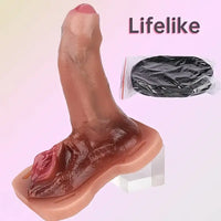 5.23in Realistic Uncut Foreskin Grinder Silicone Dildo With Webbing Straps