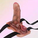 5.23in Realistic Uncut Foreskin Grinder Silicone Dildo With Webbing Straps