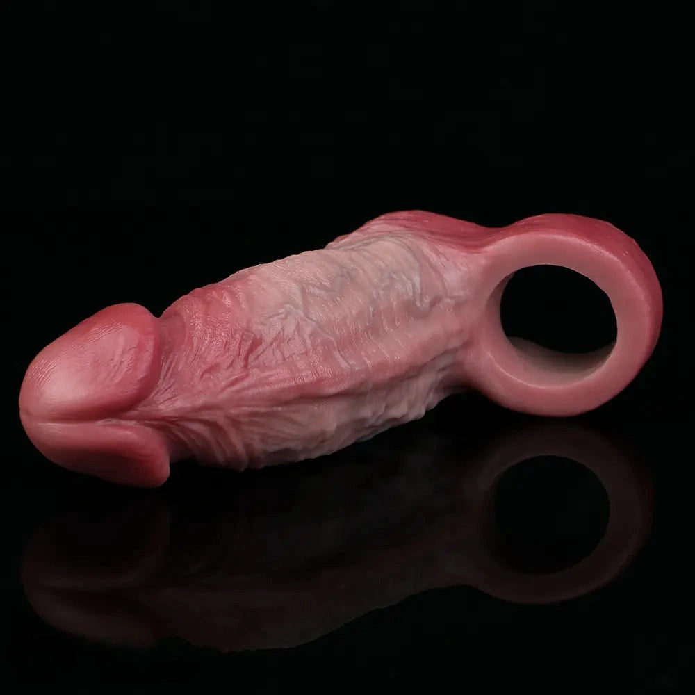 5.24in Real Feeling Blue Veins Hollow Dildo Cock Sleeve With Cock Ring