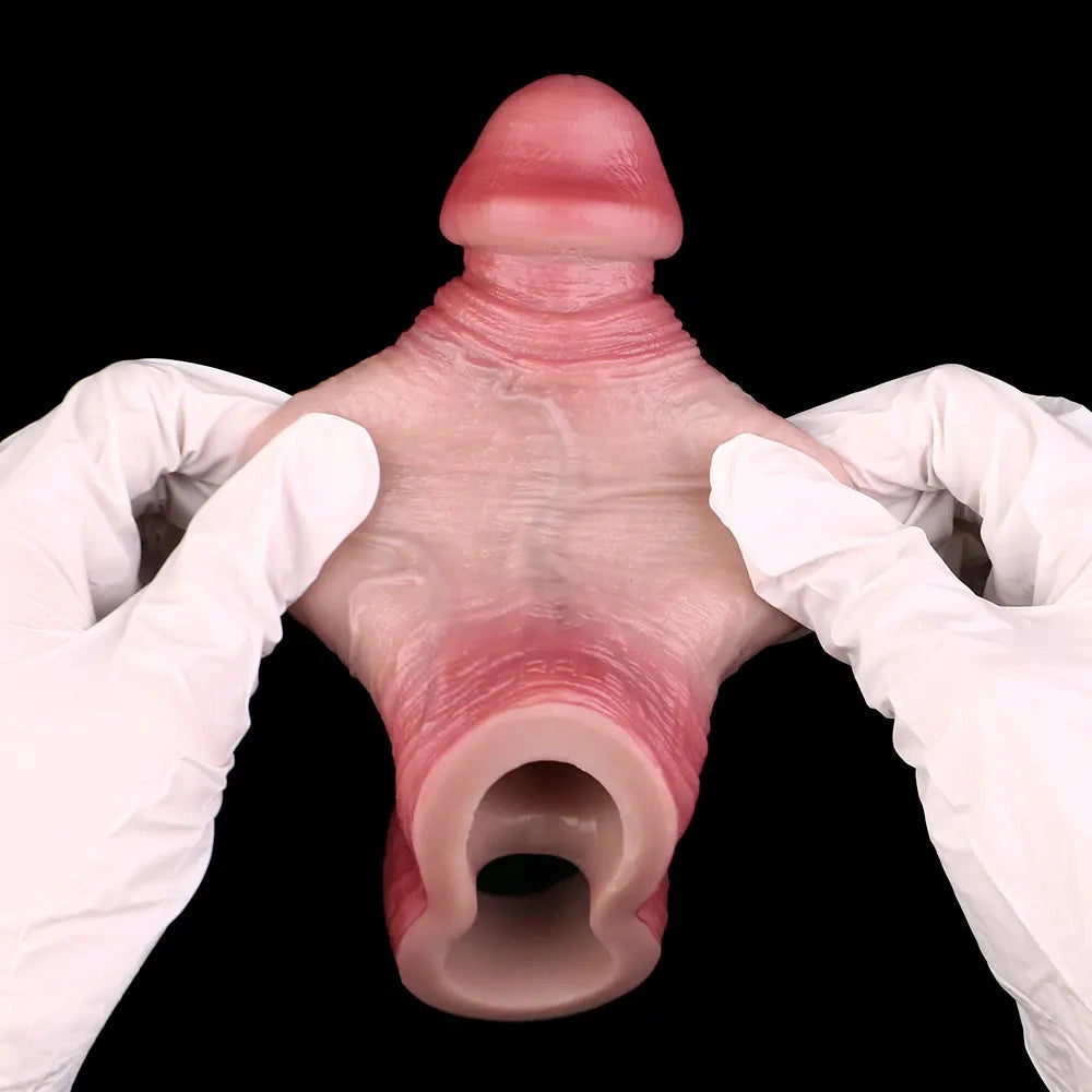 5.24in Real Feeling Blue Veins Hollow Dildo Cock Sleeve With Cock Ring