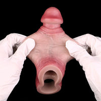 5.24in Real Feeling Blue Veins Hollow Dildo Cock Sleeve With Cock Ring