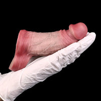 5.24in Real Feeling Blue Veins Hollow Dildo Cock Sleeve With Cock Ring