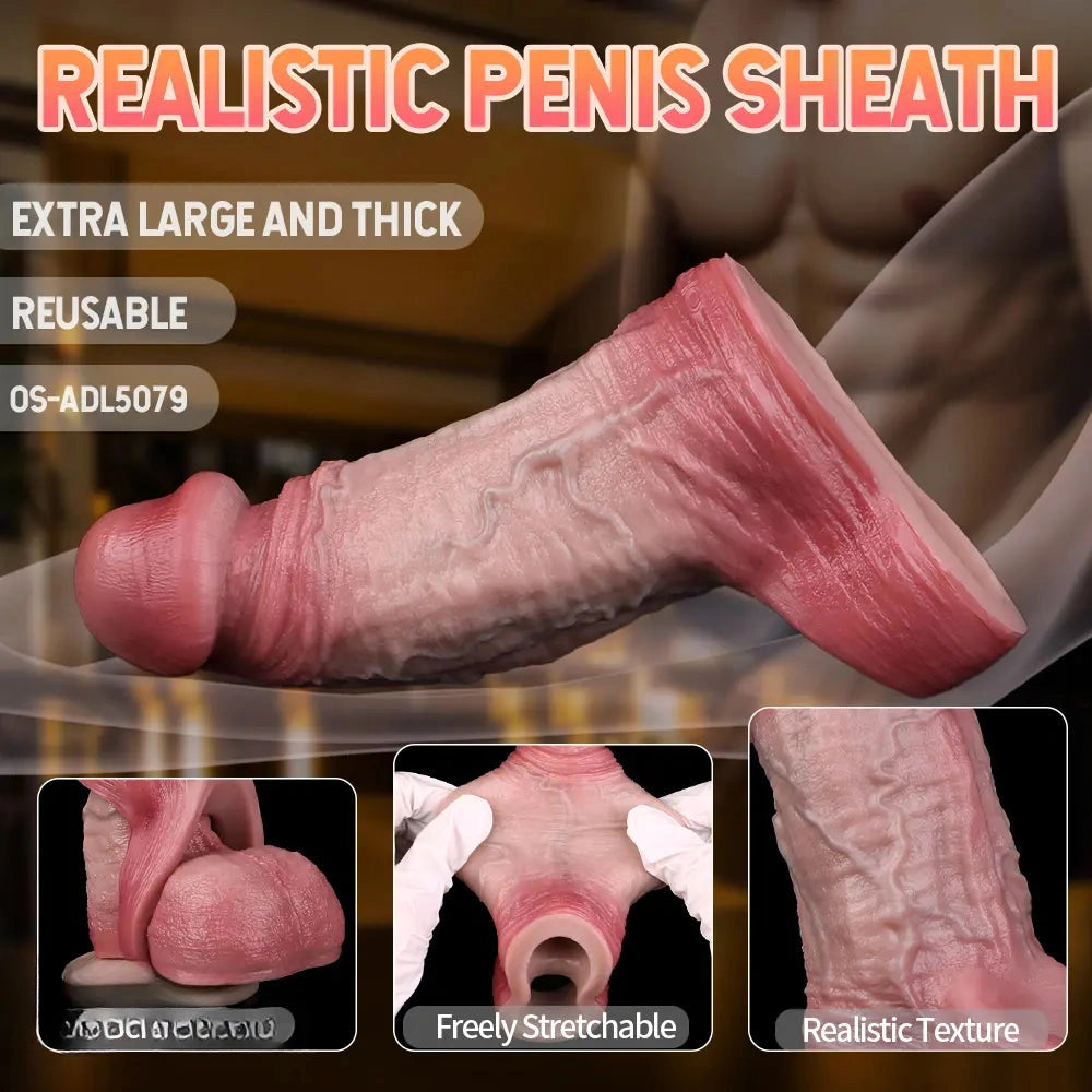 5.24in Real Feeling Blue Veins Hollow Dildo Cock Sleeve With Cock Ring