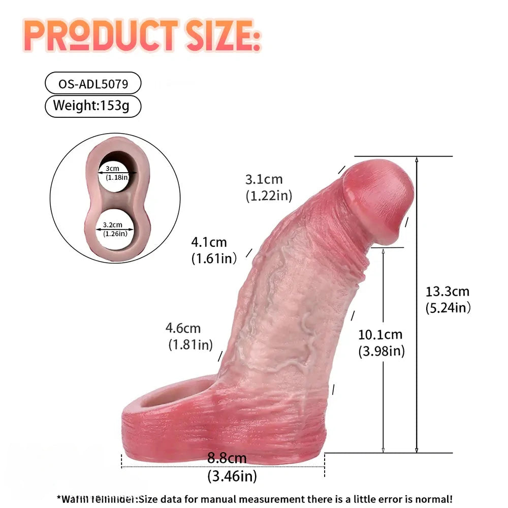5.24in Real Feeling Blue Veins Hollow Dildo Cock Sleeve With Cock Ring