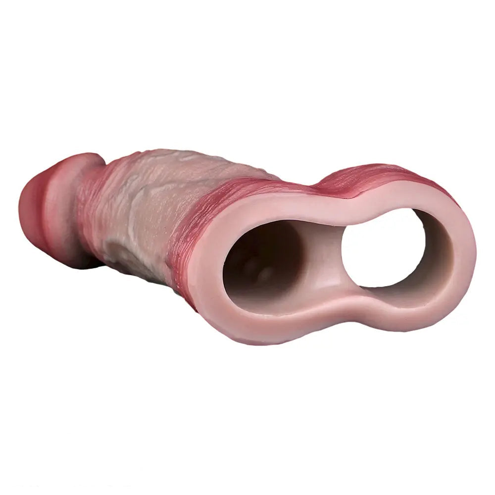5.24in Real Feeling Blue Veins Hollow Dildo Cock Sleeve With Cock Ring