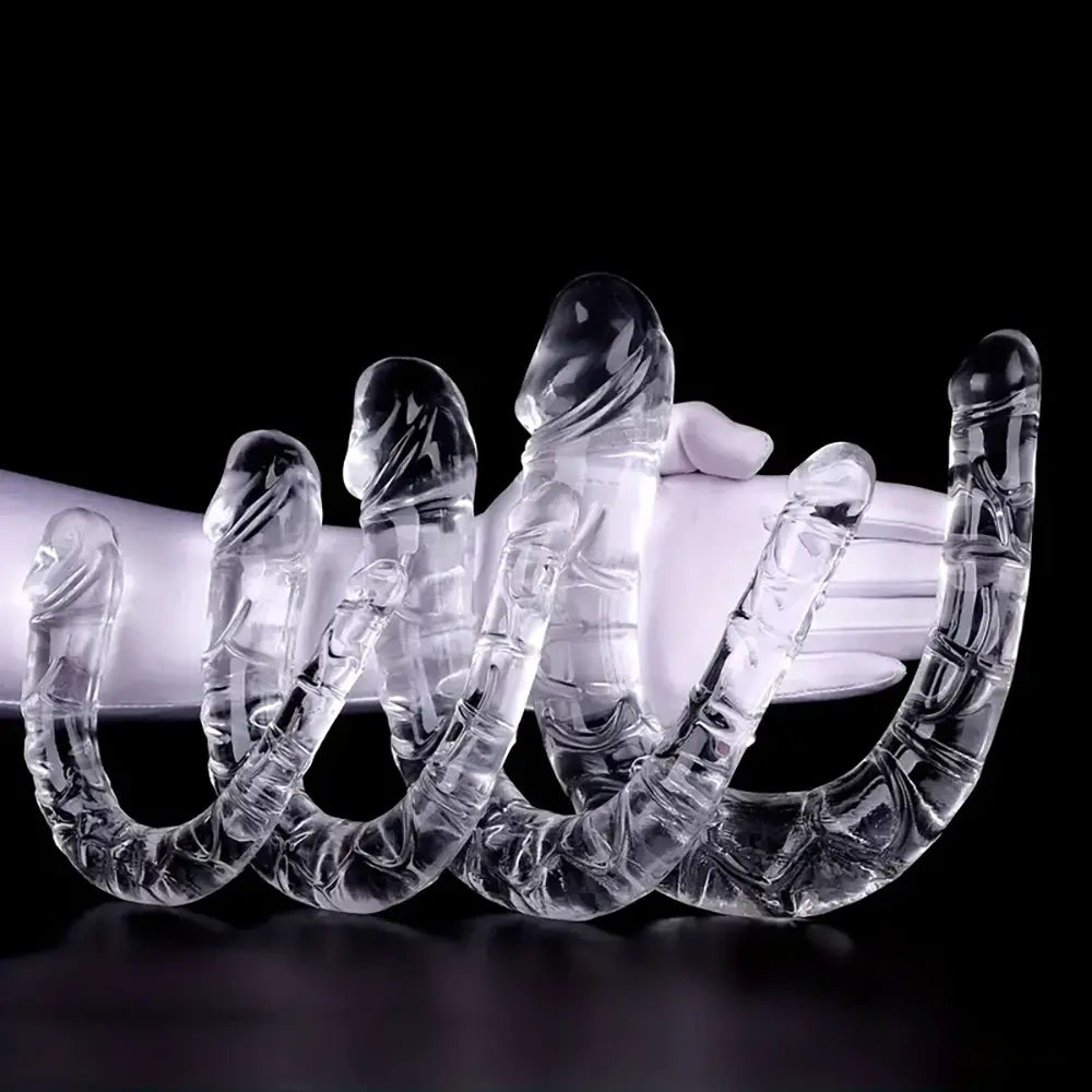 5.31in 6.69in 7.48in 8.46in Clear Dual Heads Curved U Shape Anal Dildo