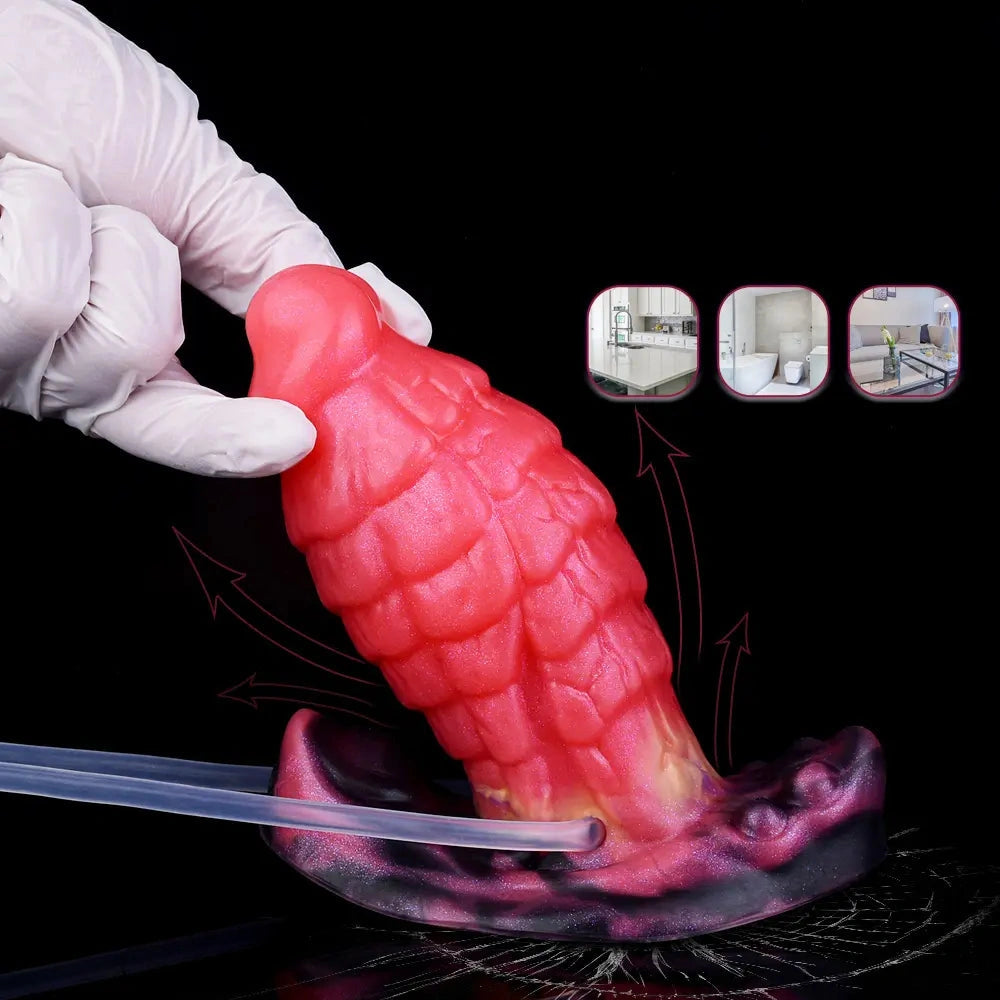 5.31in Fantasy Silicone Soft Inflatable Spraying Water Dildo For Anus Clit