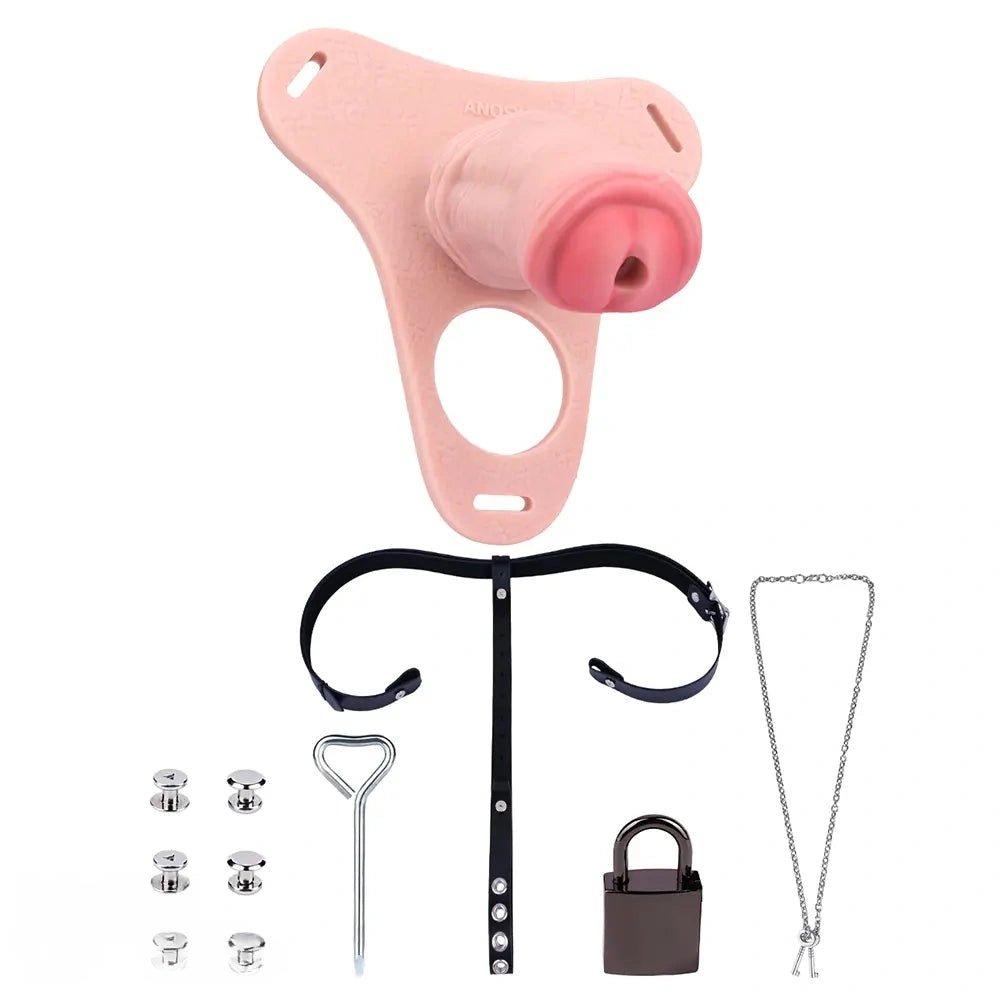 5.31in Silicone Horse Animal Cock Cage Strap on Chastity Dildo With Lock