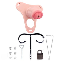 5.31in Silicone Horse Animal Cock Cage Strap on Chastity Dildo With Lock