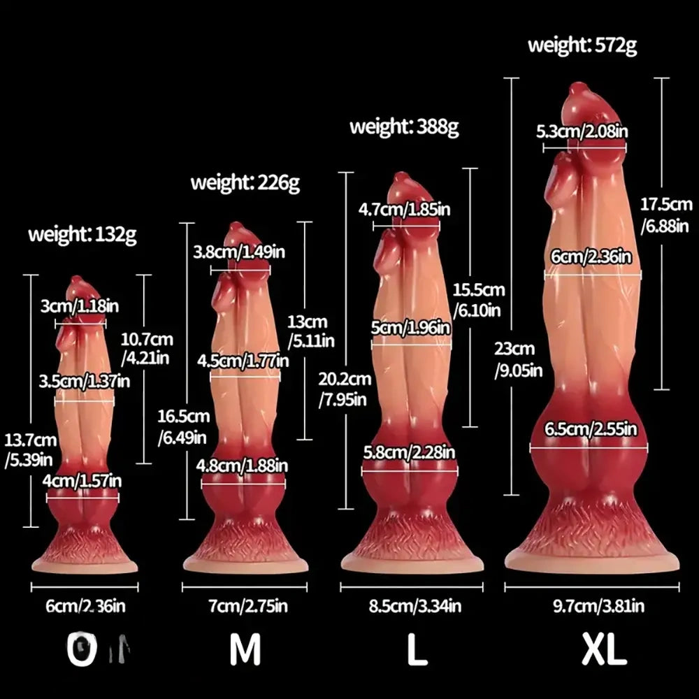 5.39in 6.49in 7.95in 9.05in Triple Ended Dog Knot Animal Fantasy Dildo