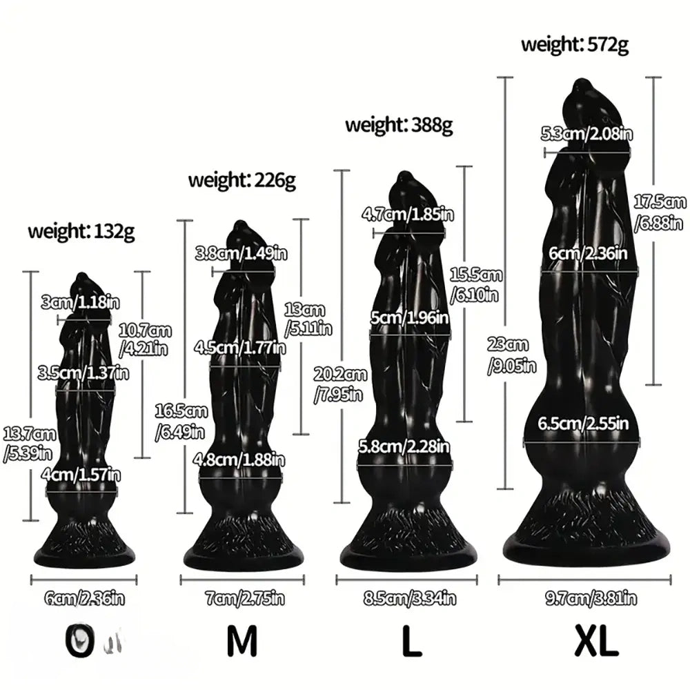 5.39in 6.49in 7.95in 9.05in Triple Ended Dog Knot Animal Fantasy Dildo