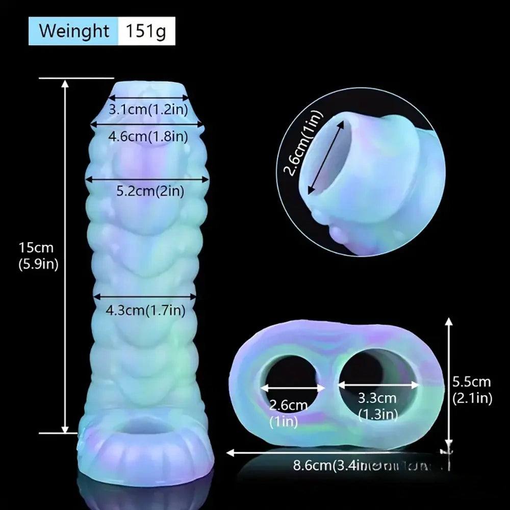 5.39in Lifelike Silicone Soft Dildo Sleeve Snake Luminous Penis Extender