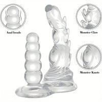 5.3in 7.48in TPE Dual Heads Clear Knot Monster Dildo With Anal Beads