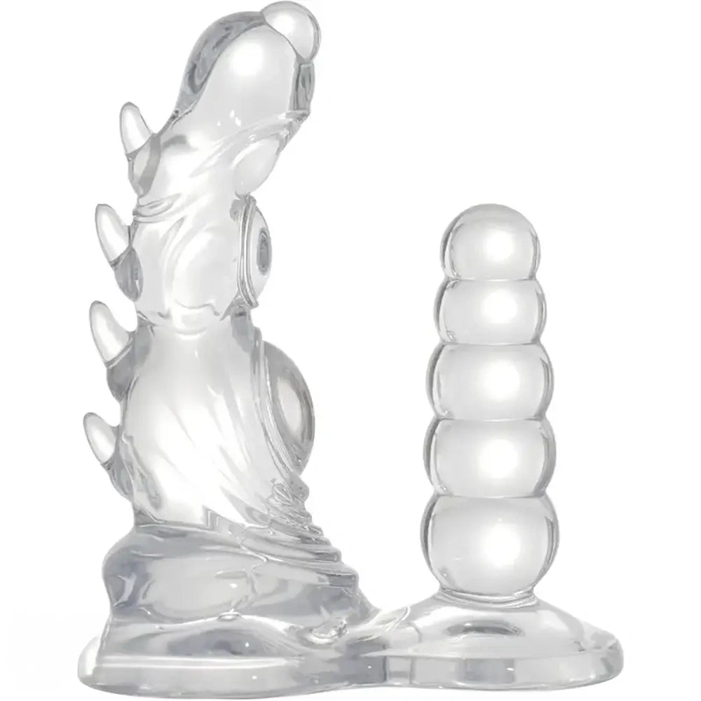 5.3in 7.48in TPE Dual Heads Clear Knot Monster Dildo With Anal Beads