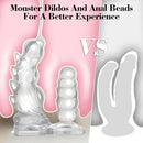 5.3in 7.48in TPE Dual Heads Clear Knot Monster Dildo With Anal Beads