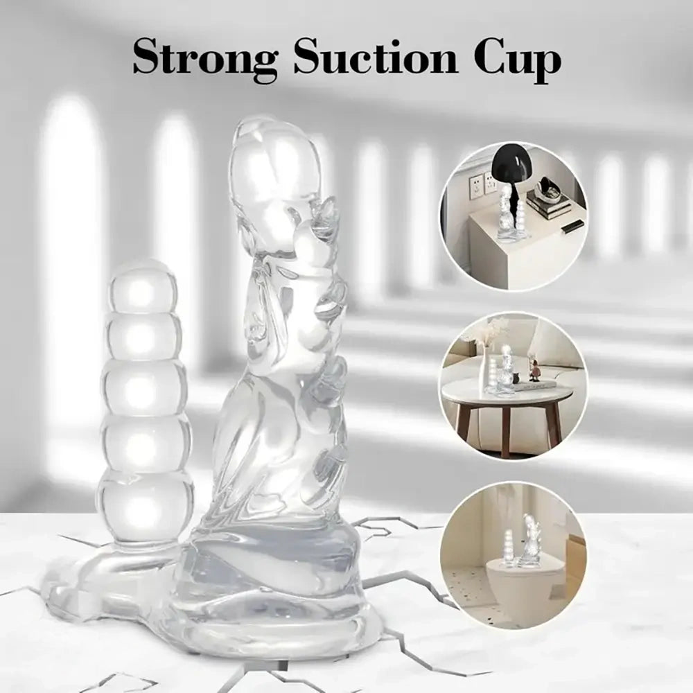 5.3in 7.48in TPE Dual Heads Clear Knot Monster Dildo With Anal Beads