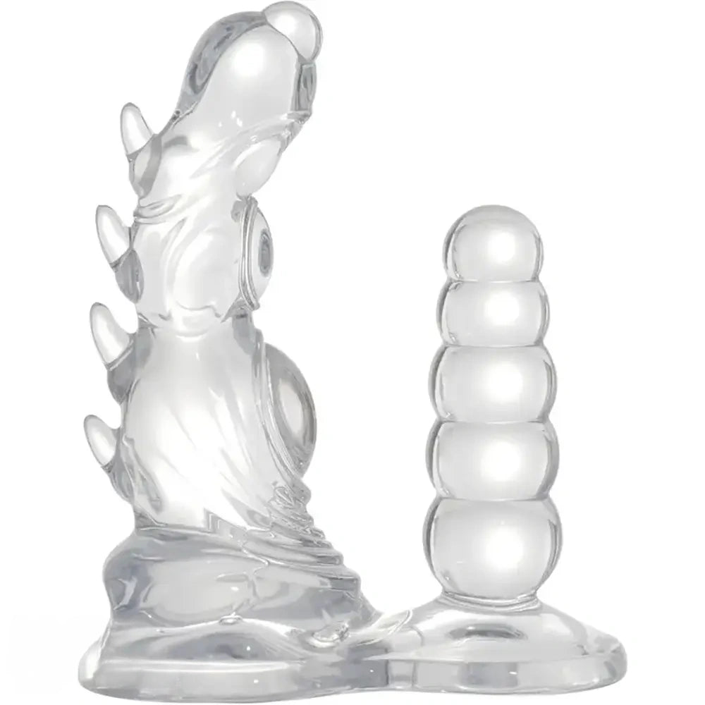 5.3in 7.48in TPE Dual Heads Clear Knot Monster Dildo With Anal Beads