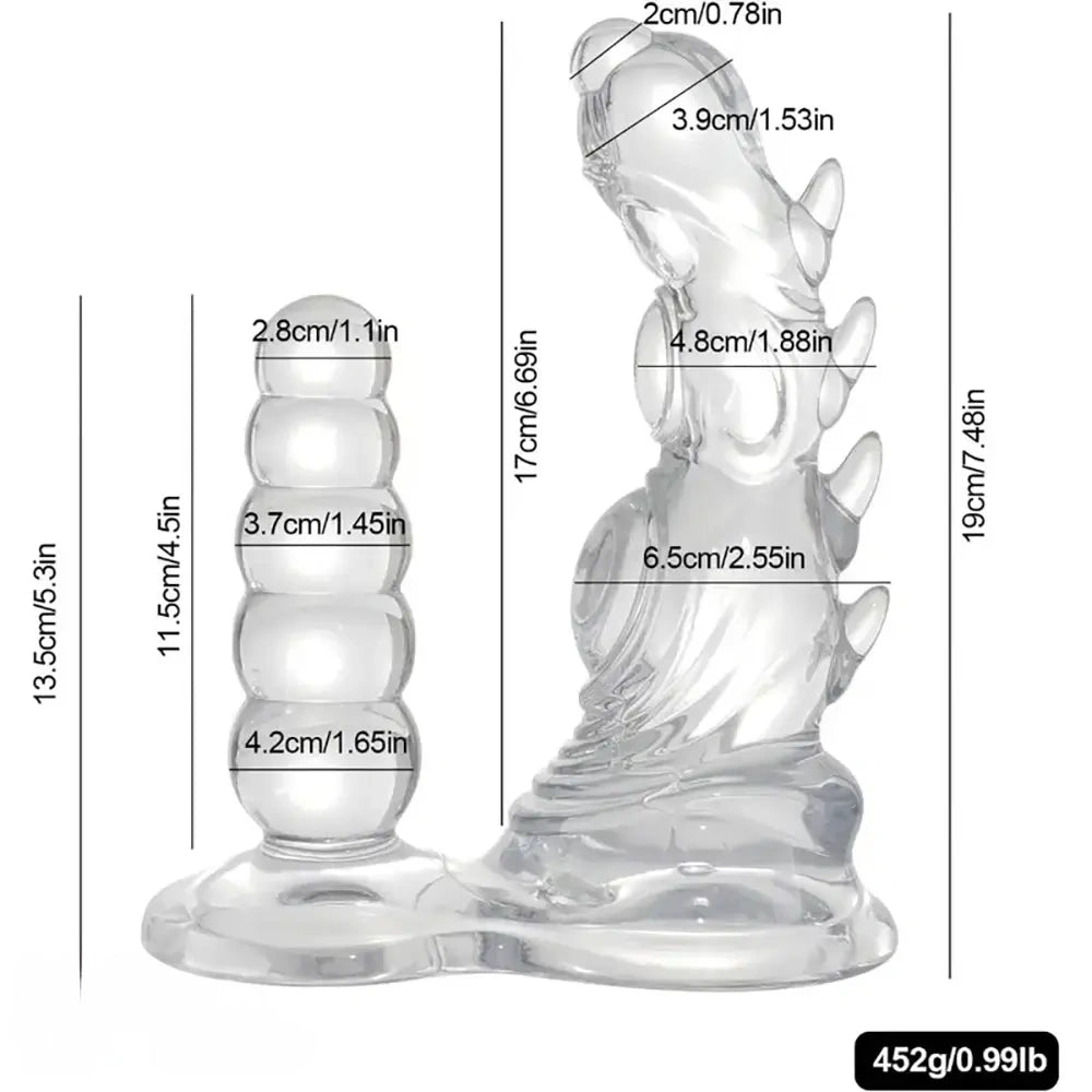 5.3in 7.48in TPE Dual Heads Clear Knot Monster Dildo With Anal Beads