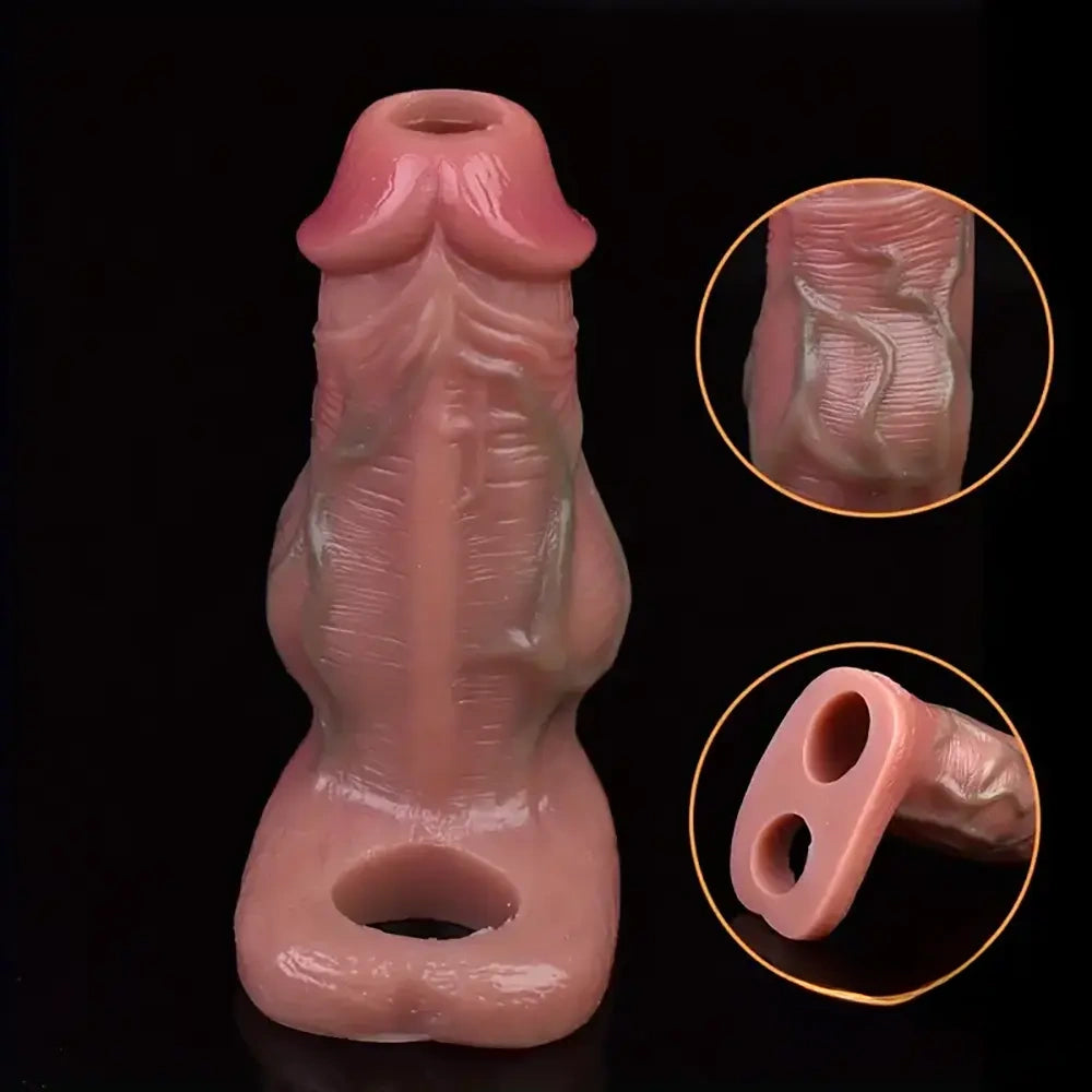 5.3in Lifelike Silicone Soft Dildo Sleeve With Big Knot Penis Extender