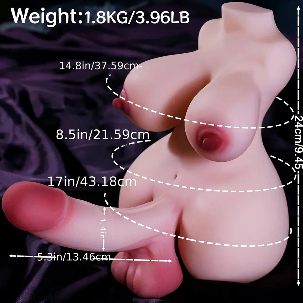 5.3in Shemale Sex Doll Torso with Realistic Dildo Big Breasts For Anal Sex