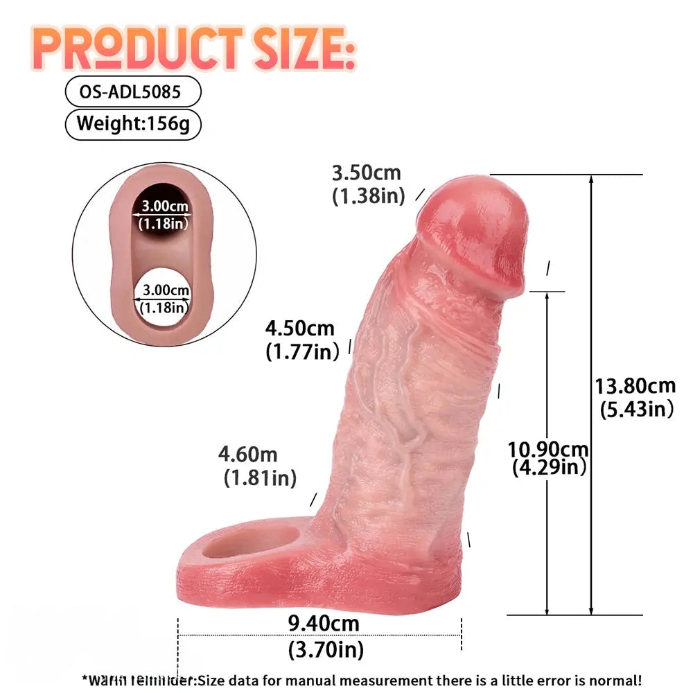 5.43in Men's Hollow Lengthened Thickened Intimate Cock Sleeve Dildo