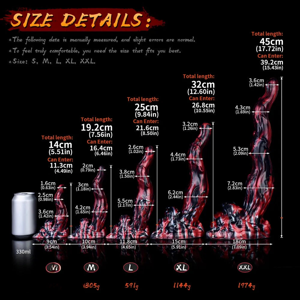 5.51in 7.56in 9.84in 12.6in 17.72in Monster Silicone Creature Cock Dildo