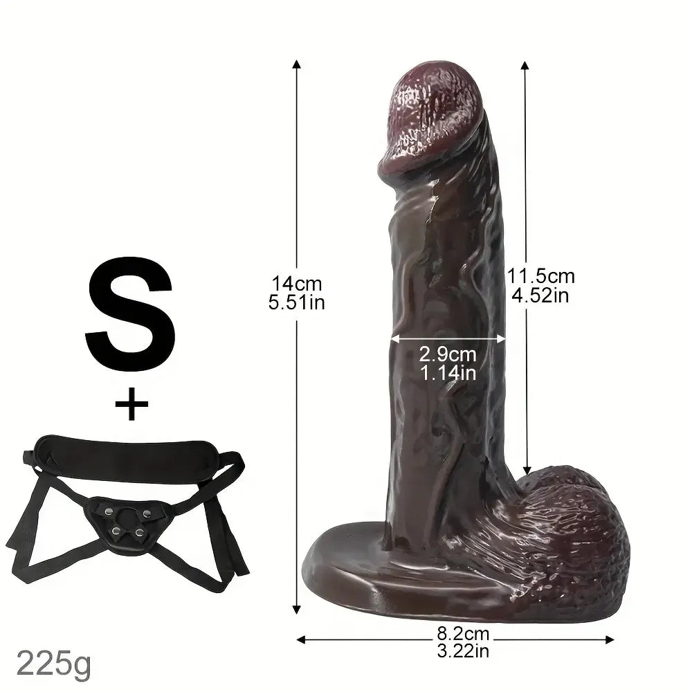 5.51in 7.67in Silicone Soft Ebony Strap on Dildo For Women Sexuality Toy