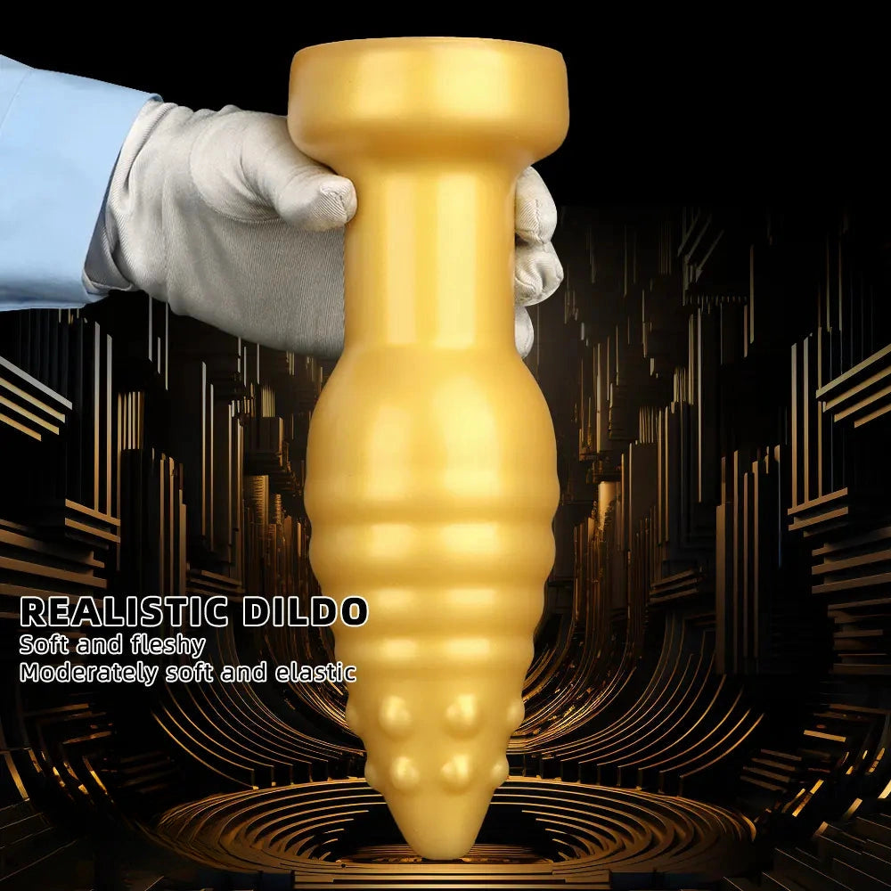 5.51in 7.87in 10.23in Extra Large Golden Silicone Soft Spiked Pointed Dildo