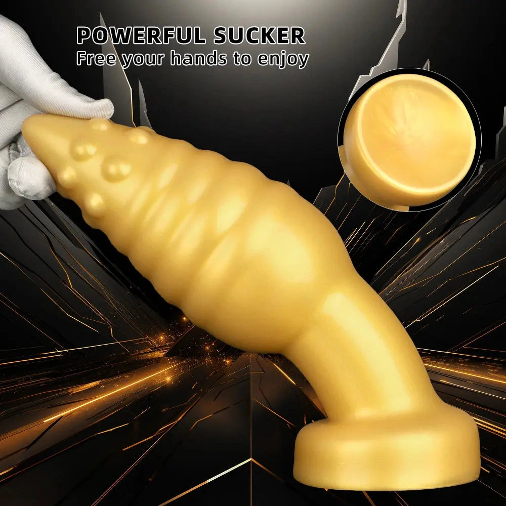5.51in 7.87in 10.23in Extra Large Golden Silicone Soft Spiked Pointed Dildo