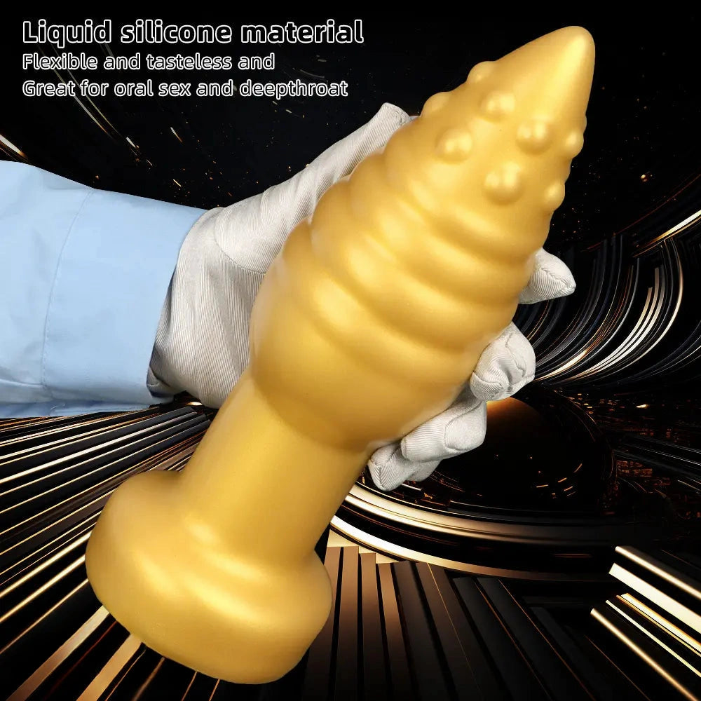 5.51in 7.87in 10.23in Extra Large Golden Silicone Soft Spiked Pointed Dildo