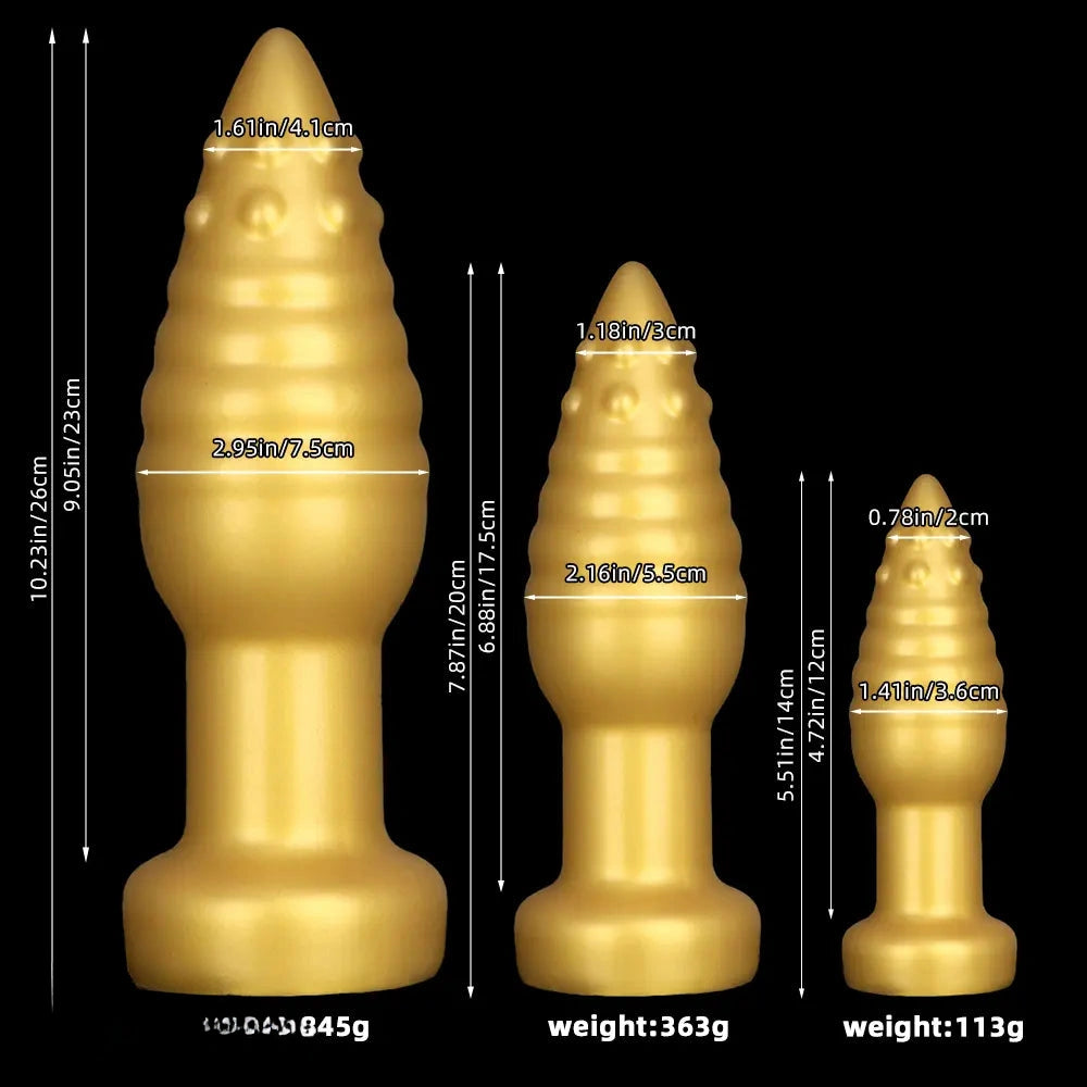 5.51in 7.87in 10.23in Extra Large Golden Silicone Soft Spiked Pointed Dildo
